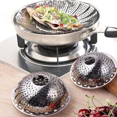 Combo 3 Vỉ hấp inox đa năng 23cm, vỉ hấp chưng thiết kế hình cánh sen gấp gọn tiện dụng inox 304