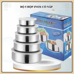Bộ 5 hộp lạnh inox tròn, Hộ lạnh đựng thực phẩm inox, Combo 5 hộp inox