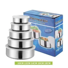 Bộ 5 hộp lạnh inox tròn, Hộ lạnh đựng thực phẩm inox, Combo 5 hộp inox