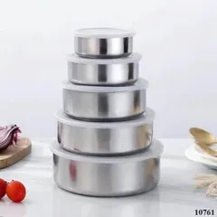 Bộ 5 hộp lạnh inox tròn, Hộ lạnh đựng thực phẩm inox, Combo 5 hộp inox