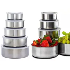 Bộ 5 hộp lạnh inox tròn, Hộ lạnh đựng thực phẩm inox, Combo 5 hộp inox