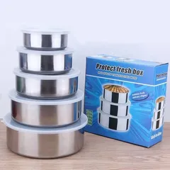 Bộ 5 hộp lạnh inox tròn, Hộ lạnh đựng thực phẩm inox, Combo 5 hộp inox