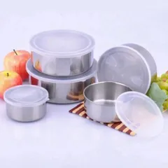 Bộ 5 hộp lạnh inox tròn, Hộ lạnh đựng thực phẩm inox, Combo 5 hộp inox