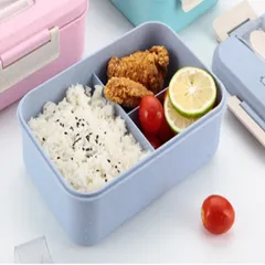 Hộp cơm văn phòng 3 ngăn tiện lợi kiêm giá đỡ điện thoại, kèm muỗng đũa bằng lúa mạch