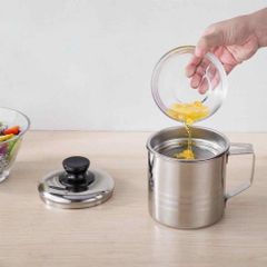 Ca lọc dầu ăn- mỡ inox 304 1,2l- tốt cho sức khỏe ,kèm rây lọc, chống gỉ, an toàn, tiện dụng cho nhà bếp