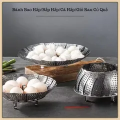 Vỉ Hấp Xửng Hấp Inox Chống Gỉ Tiện Lợi Đường Kính 23 Cm,Vỉ Rổ Hấp Bánh Bao Hấp Cá Hấp Khoai Inox Xếp Tròn Gấp Gọn