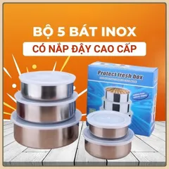 Combo 2 Bộ Thố Lạnh Inox 5 Món, Sét 5 Bát Inox Có Nắp Đậy, Bộ 5 Hộp Đựng Thực Phẩm Inox Cao Cấp