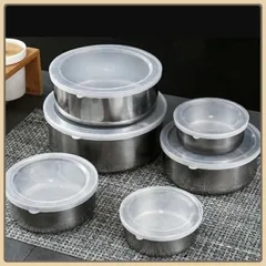 Combo 2 Bộ Thố Lạnh Inox 5 Món, Sét 5 Bát Inox Có Nắp Đậy, Bộ 5 Hộp Đựng Thực Phẩm Inox Cao Cấp