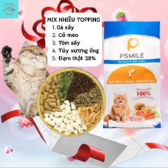Hạt Cho Mèo Mix Topping Psmile - Thức Ăn Hạt Cho Mèo Từ 1 Tháng - Thức Ăn Cho Mèo Mọi Lứa Tuổi Kèm Topping Gà, Gan, sấy
