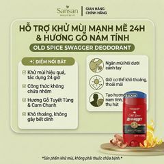 Lăn Khử Mùi Nam Old Spice Swagger 85g, Khử Mùi 24H, Không Nhôm, Hương Gỗ Nam Tính - Nội địa Mỹ