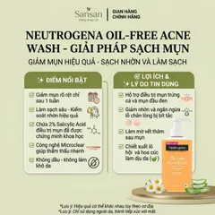 Sữa Rửa Neutrogena Oil-Free Acne Wash Sạch Nhờn, Thông Thoáng Lỗ Chân Lông 269ml,