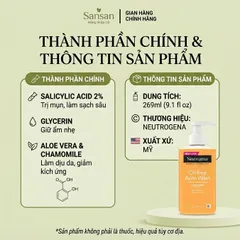 Sữa Rửa Neutrogena Oil-Free Acne Wash Sạch Nhờn, Thông Thoáng Lỗ Chân Lông 269ml,