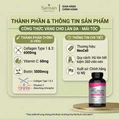 TPBVSK NeoCell Collagen + Vitamin C & Biotin 6000mg (360 Viên) – Đẹp Da, Chắc Tóc, Khỏe Móng