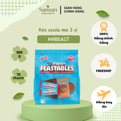 Kẹo Socola MrBeast Feastables Mix 3 Vị - Milk Chocolate, Milk Crunch, Creamy Peanut Butter Cup, 70 Thanh, 909gr - Nguyên Liệu Fairtrade, Hạn Sử Dụng Dài