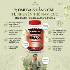 Dầu Nhuyễn Thể Kirkland Krill Oil Omega 3 + Astaxanthin 500mg - 180 Viên Hỗ Trợ Tim Mạch và Tăng Cường Thị Lực