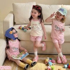 Set bộ ba lỗ hai dây ngựa tim cotton mát mẻ xinh xắn đáng yêu mùa hè phong cách hàn quốc cho bé gái
