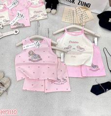 Set bộ ba lỗ hai dây ngựa tim cotton mát mẻ xinh xắn đáng yêu mùa hè phong cách hàn quốc cho bé gái