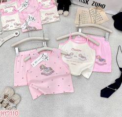 Set bộ ba lỗ hai dây ngựa tim cotton mát mẻ xinh xắn đáng yêu mùa hè phong cách hàn quốc cho bé gái