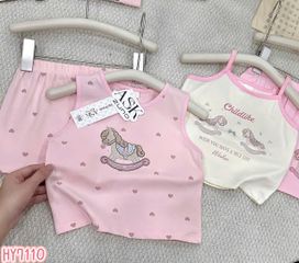 Set bộ ba lỗ hai dây ngựa tim cotton mát mẻ xinh xắn đáng yêu mùa hè phong cách hàn quốc cho bé gái