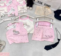 Set bộ ba lỗ hai dây ngựa tim cotton mát mẻ xinh xắn đáng yêu mùa hè phong cách hàn quốc cho bé gái