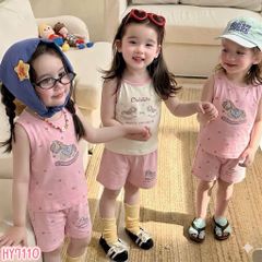Set bộ ba lỗ hai dây ngựa tim cotton mát mẻ xinh xắn đáng yêu mùa hè phong cách hàn quốc cho bé gái