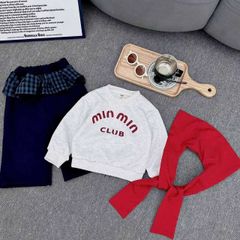 Set bộ nỉ chữ Min kèm khăn choàng phối bèo kẻ quần suông phong cách hàn quốc ấm áp mùa đông cho bé gái 8-28kg