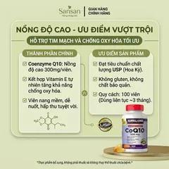 Viên uống hỗ trợ tim mạch CoQ10 Kirkland 300mg - Giảm đau thắt, ổn định huyết áp, 100 viên - Chất lượng Mỹ