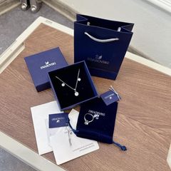Set Bạc 3 món, Bạc 925 : DÂY CHUYỀN + HOA TAI + NHẪN (FULL BOX - Thương hiệu Swarovski Thiên nga )