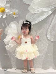 Hàng QC - Váy hai dây cherry công chúa bồng bềnh voan dáng xòe đính chùm cho bé gái mùa hè xinh xắn dễ thương