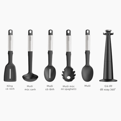 Bộ 5 dụng cụ nấu ăn silicone đế xoay 360° Joseph Joseph Elevate (Steel) 10567