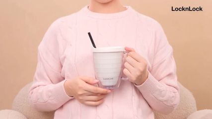 Ly Nhựa 2 Lớp LocknLock 360ml HAP525IVY Kèm Ống Hút Có Quai Cầm - Hàng Chính Hãng