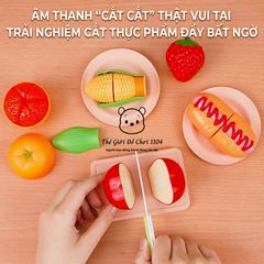 Bộ giỏ đồ chơi cắt trái cây cho bé 32 chi tiết kèm sticker phát triển kỹ năng phối hợp tay mắt
