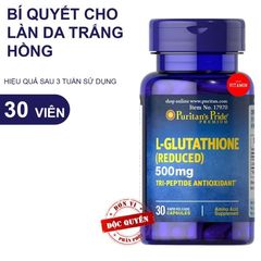 Viên uống Puritan's Pride Premium L-Glutathione 500mg - Hỗ trợ trắng da và tăng cường hệ miễn dịch - Sản phẩm chăm sóc sức khỏe tự nhiên từ Mỹ