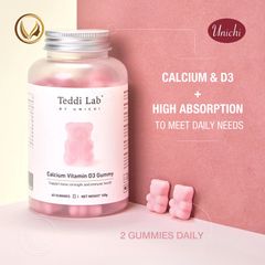 Kẹo dẻo bổ sung Canxi Vitamin D3 giúp xương chắc khỏe Unichi Teddi Lab Calcium Vitamin D3 Gummy 60 viên