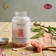 Kẹo dẻo bổ sung Canxi Vitamin D3 giúp xương chắc khỏe Unichi Teddi Lab Calcium Vitamin D3 Gummy 60 viên