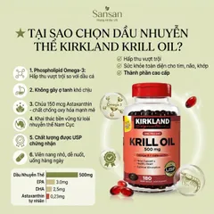 TPBVSK Kirkland Signature Krill Oil Omega3 + Astaxanthin 500mg Dầu nhuyễn thể 500v - Nội địa Mỹ