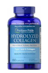 Viên Uống Collagen Thủy Phân Puritan’s Pride Hydrolyzed Collagen Type I, III 180 Viên