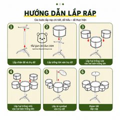 Bộ trống Jazz Drum 5 trống cho bé kèm ghế phát triển năng khiếu âm nhạc cho trẻ Thế giới đồ chơi 1104