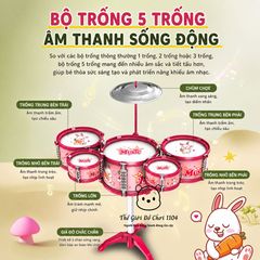 Bộ trống Jazz Drum 5 trống cho bé kèm ghế phát triển năng khiếu âm nhạc cho trẻ Thế giới đồ chơi 1104