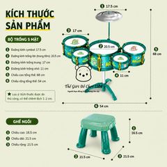 Bộ trống Jazz Drum 5 trống cho bé kèm ghế phát triển năng khiếu âm nhạc cho trẻ Thế giới đồ chơi 1104