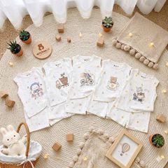 Bộ ba lỗ chất petit họa tiết hoạt hình gấu thỏ hãng EMBESOI mát mềm dễ thương mùa hè cho bé trai bé gái