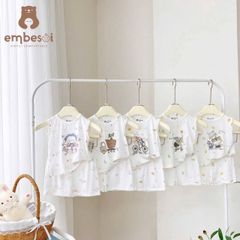 Bộ ba lỗ chất petit họa tiết hoạt hình gấu thỏ hãng EMBESOI mát mềm dễ thương mùa hè cho bé trai bé gái