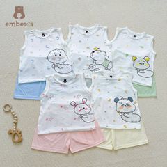 Bộ ba lỗ chất petit họa tiết hoạt hình gấu thỏ cute đáng yêu hãng EMBESOI mát mềm dễ thương mùa hè cho bé trai bé gái