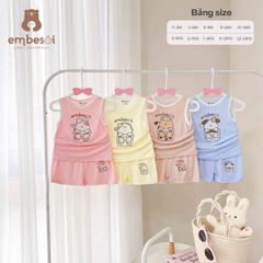 Bộ ba lỗ chất petit họa tiết hoạt hình gấu thỏ đáng yêu hãng EMBESOI mát lạnh dễ thương mùa hè cho bé trai bé gái