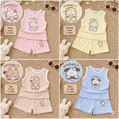 Bộ ba lỗ chất petit họa tiết hoạt hình gấu thỏ đáng yêu hãng EMBESOI mát lạnh dễ thương mùa hè cho bé trai bé gái