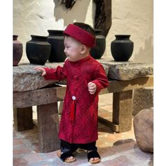 Set áo dài cách tân cho bé trai gấm lụa kèm mấn và khánh mặc đi chơi Tết 10-30kg