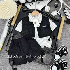 Set áo sơ mi kẻ kèm quần và gile kaki khoác ngoài cá tính boy phố cho bé trai xuân hè kèm ảnh thật cận chất