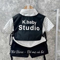 Set áo sơ mi kẻ kèm quần và gile kaki khoác ngoài cá tính boy phố cho bé trai xuân hè kèm ảnh thật cận chất