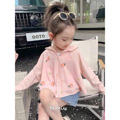 Áo chống nắng dâu đào cho bé gái có mũ chùm co giãn thun lạnh xinh xắn cute đáng yêu thoáng khí mùa hè
