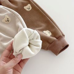 Hàng QC - Quần bo gấu nhung lót lông cừu thêu gấu cute đáng yêu mùa đông cho bé hot hit